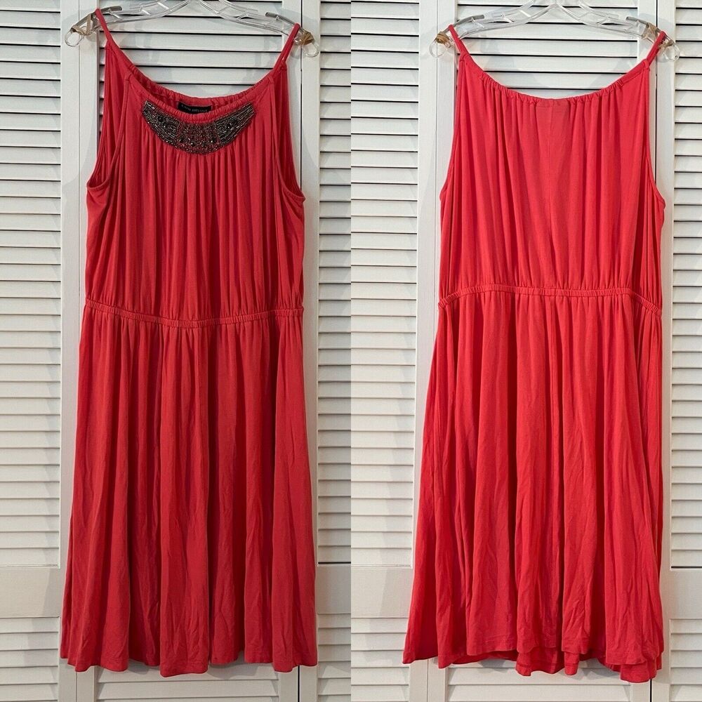 Lane Bryant Coral fit and flare straps midi dress beaded details neck size 18/20